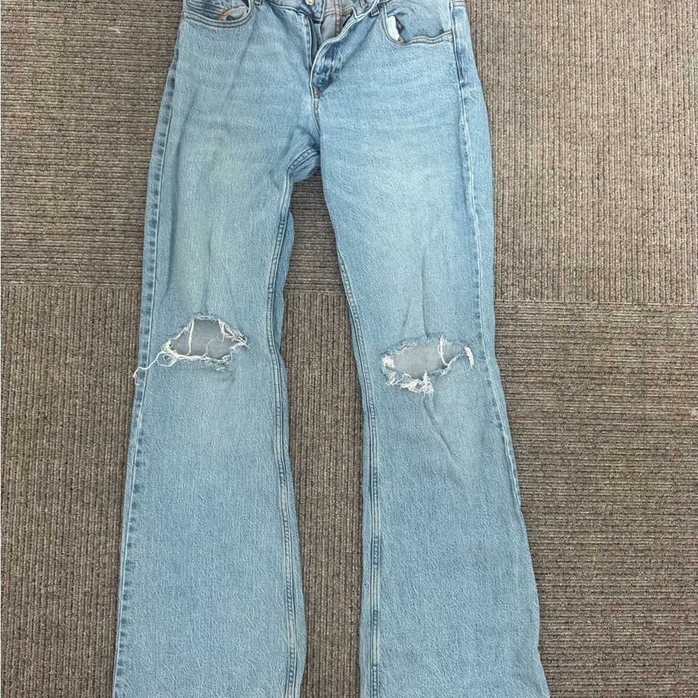Zara Light Blue Distressed Flare Jeans